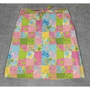 Vintage Lilly Pulitzer Skirt‎ Womens 10/12 Pink Green Patchwork Print Wrap Read